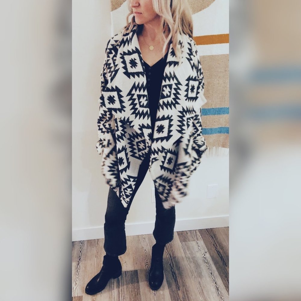B&W Anthropologie Wrap Coat